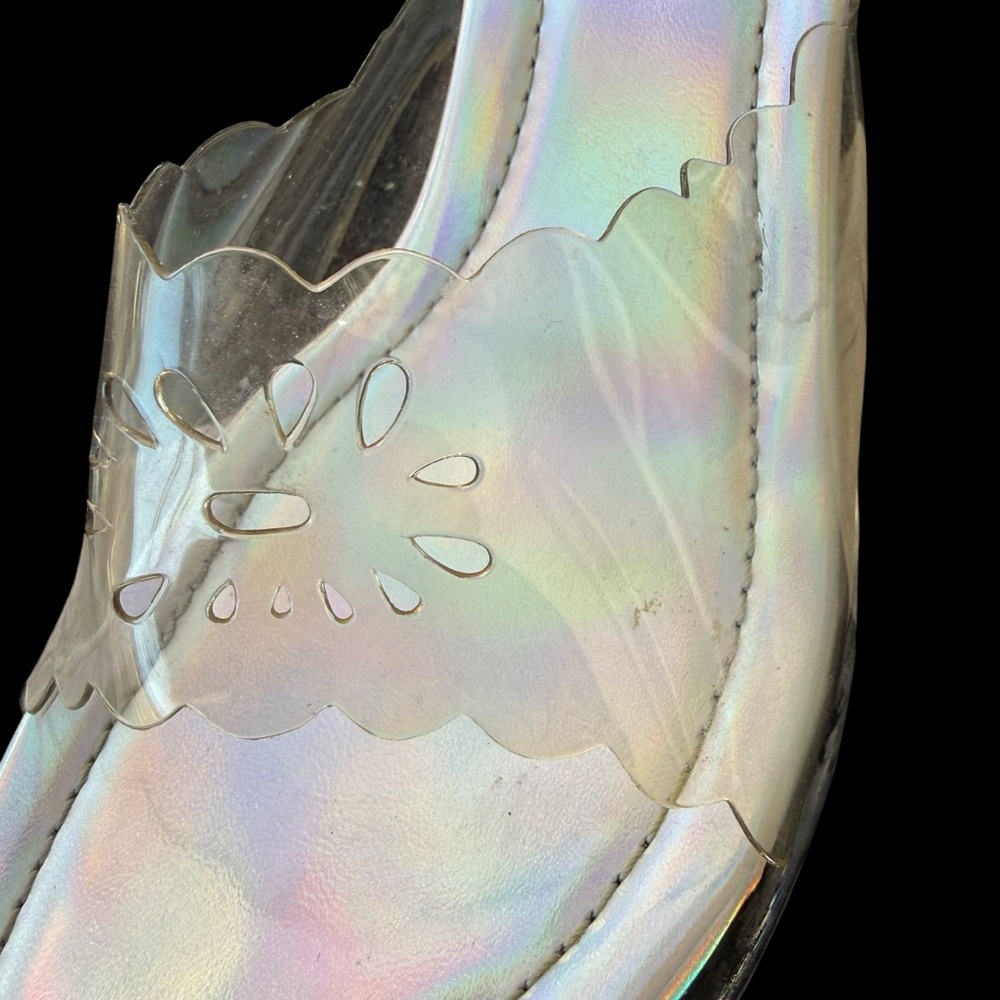 Sz 8.5 90s/Y2K Clear Chunky Acrylic 4” Block Heels Holographic Open Toe Vintage - Picture 4 of 13
